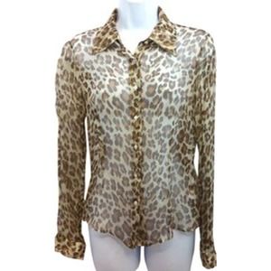 CALYPSO BY CHRISTIANE CELLE ANIMAL PRINT SHEER SILK TOP BLOUSE S